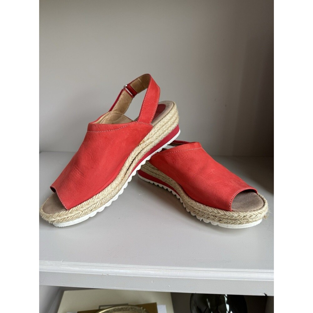 Toni Pons Red Espadrille Wedge Sandals Elastic Straps Size 38
